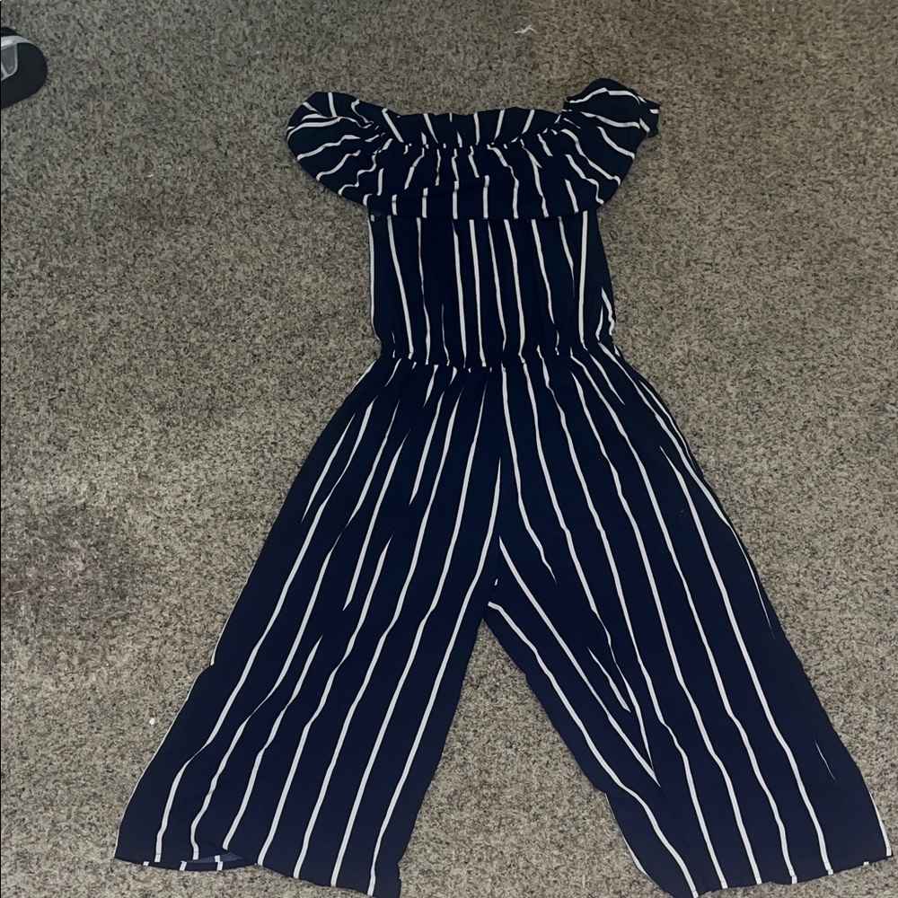 Navy and White Striped Jumpsuit
